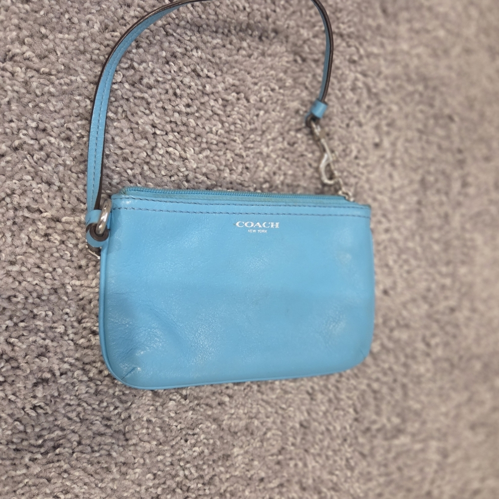 Coach Sky Blue Leather Wristlet